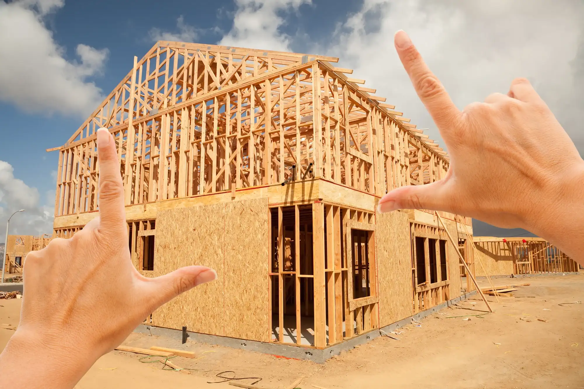 New home framing on a building site